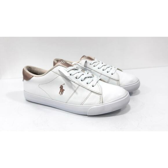 Polo Ralph Lauren White & Rose Gold Sneakers Athletic Shoes Junior 7 - Picture 5 of 12
